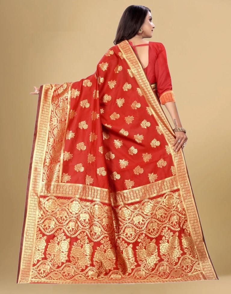 Red Jacquard Banarasi Silk Saree