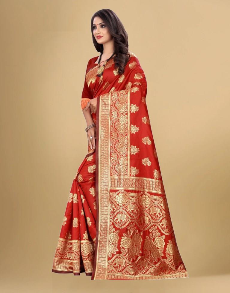 Red Jacquard Banarasi Silk Saree