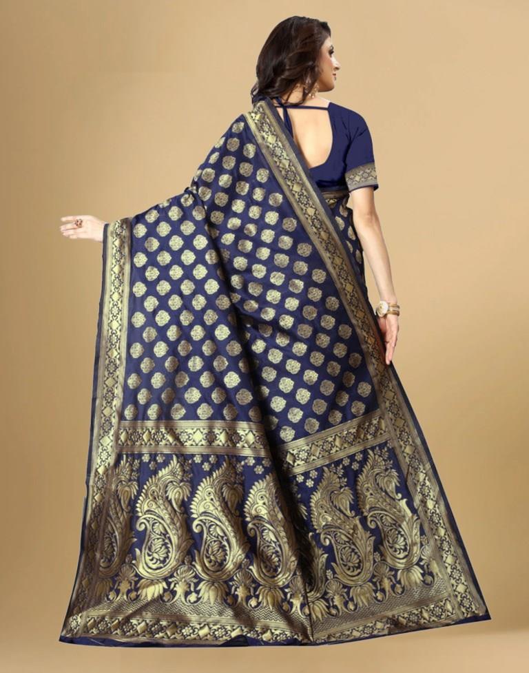 Navy Blue Jacquard Banarasi Silk Saree