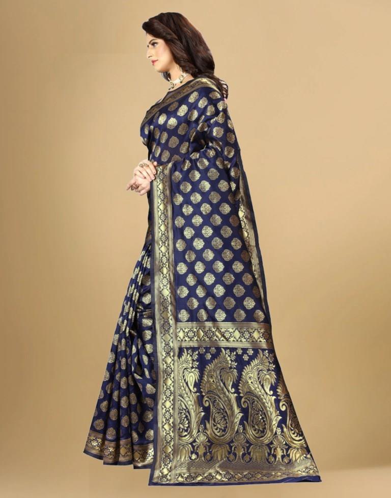 Navy Blue Jacquard Banarasi Silk Saree