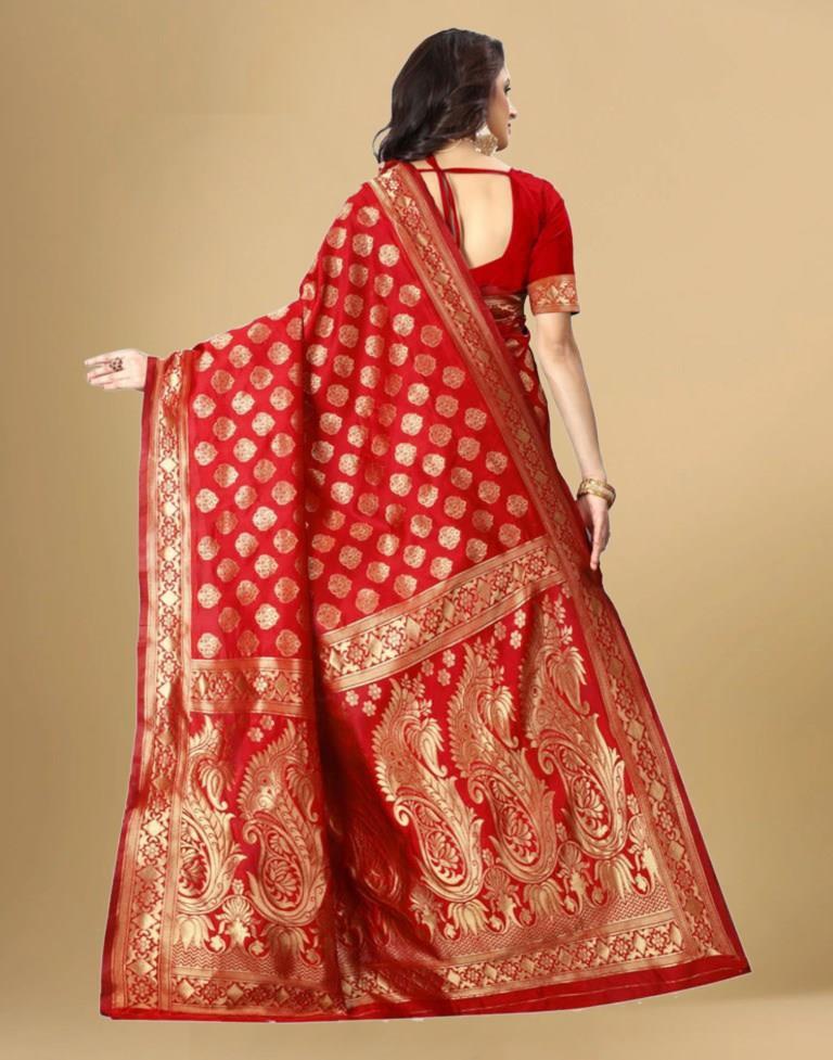 Red Jacquard Banarasi Silk Saree