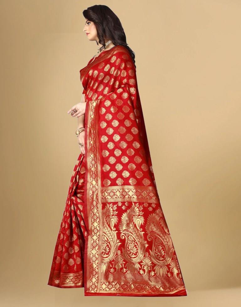 Red Jacquard Banarasi Silk Saree