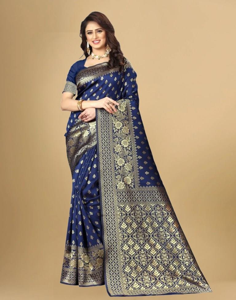 Navy Blue Banarasi Silk Saree
