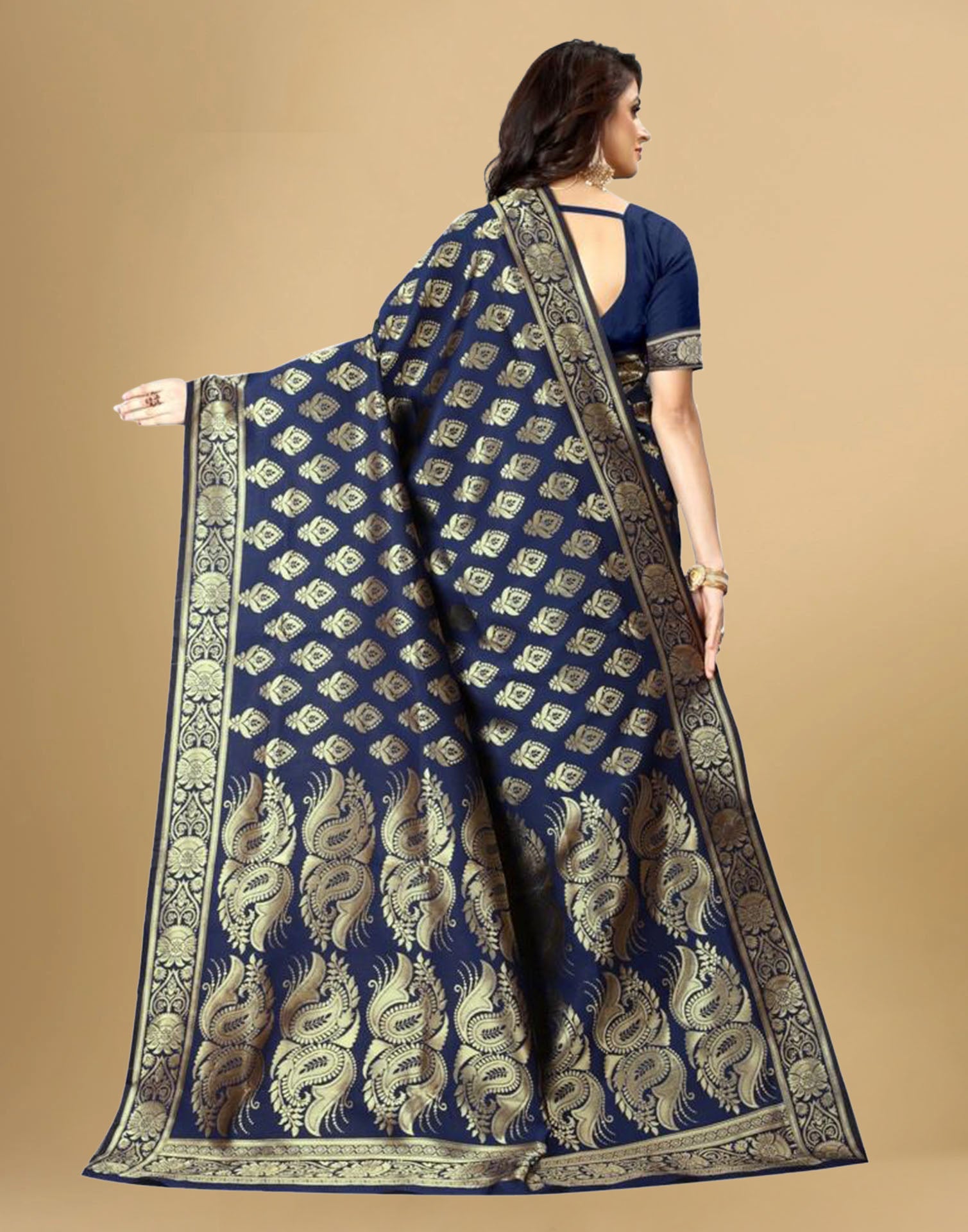 Navy Blue Jacquard Banarasi Silk Saree