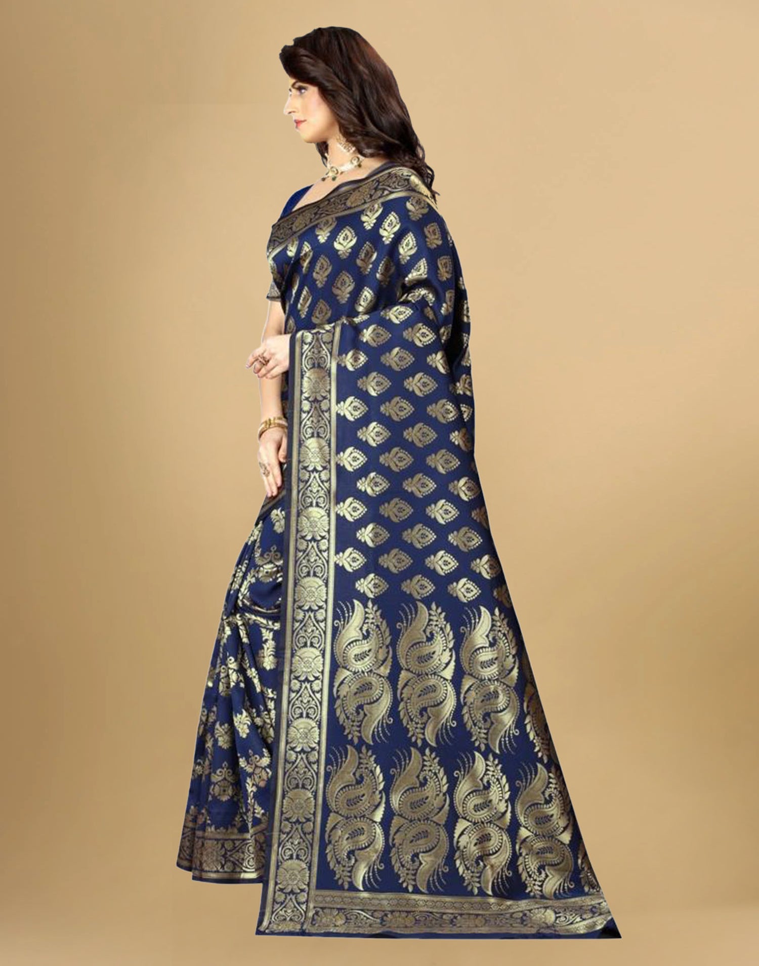 Navy Blue Jacquard Banarasi Silk Saree