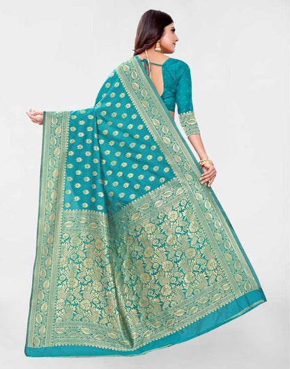 Turquoise Jacquard Banarasi Silk Saree