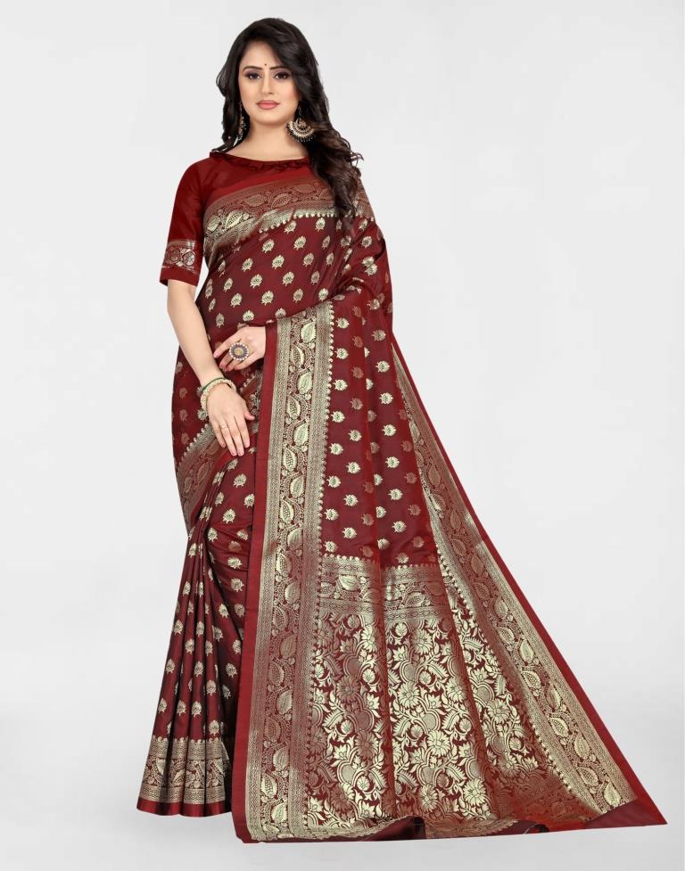 Banarasi Saree in Maroon : SNEA2245