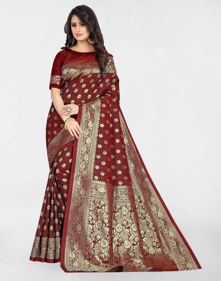 Maroon Banarasi Silk Saree