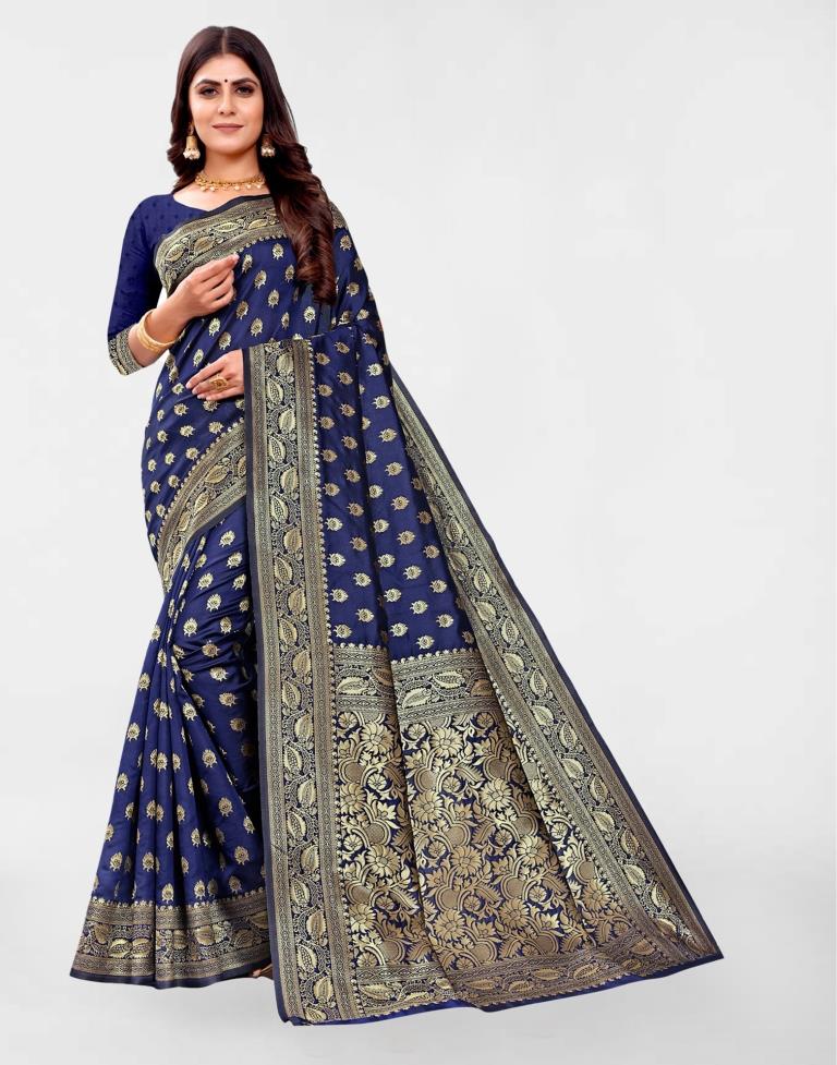 Navy Blue Banarasi Silk Saree