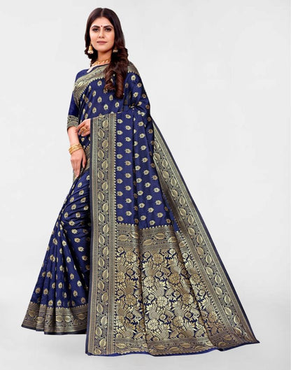 Navy Blue Banarasi Silk Saree