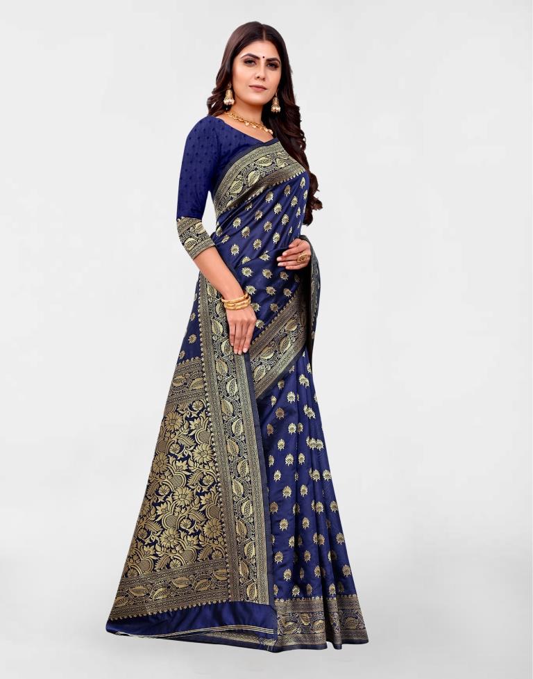 Navy Blue Banarasi Silk Saree