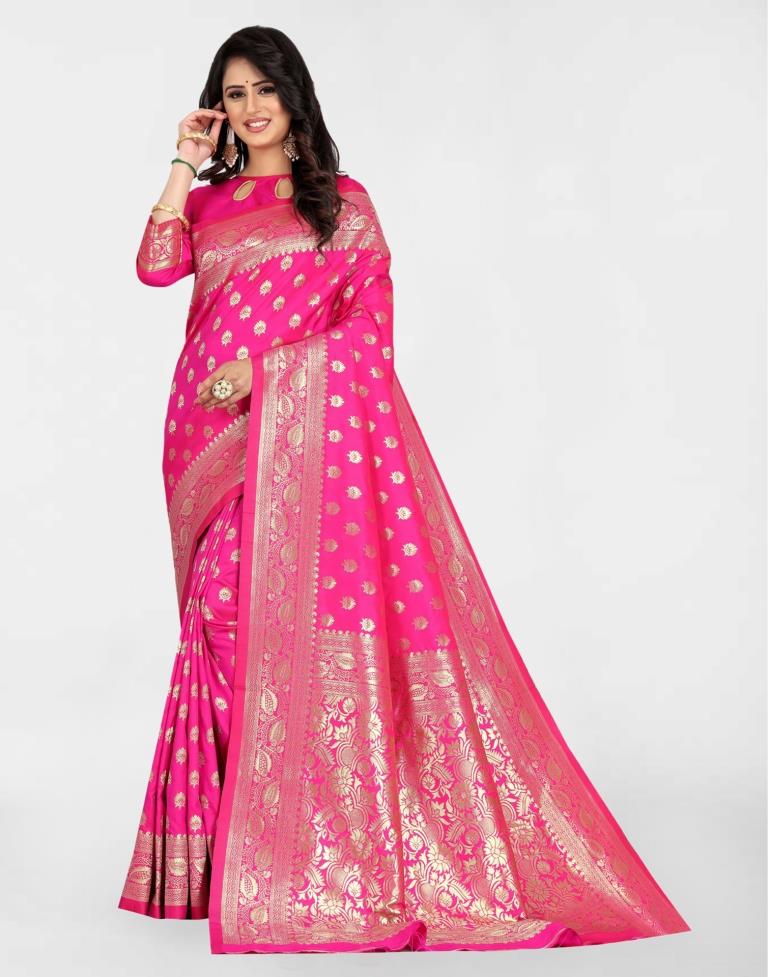 Rani Pink Jacquard Banarasi Silk Saree