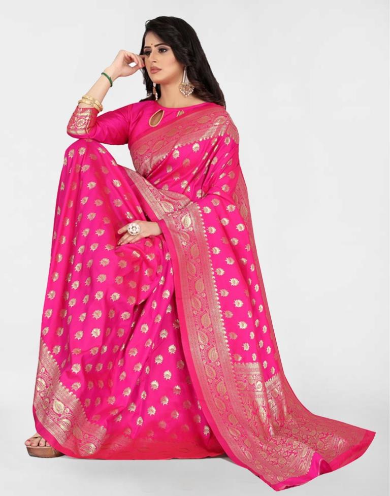 Rani Pink Jacquard Banarasi Silk Saree