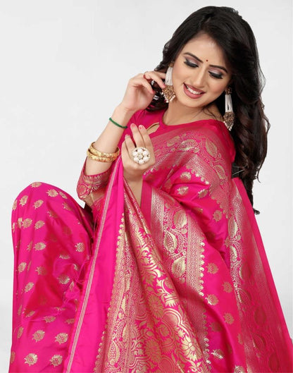 Rani Pink Jacquard Banarasi Silk Saree