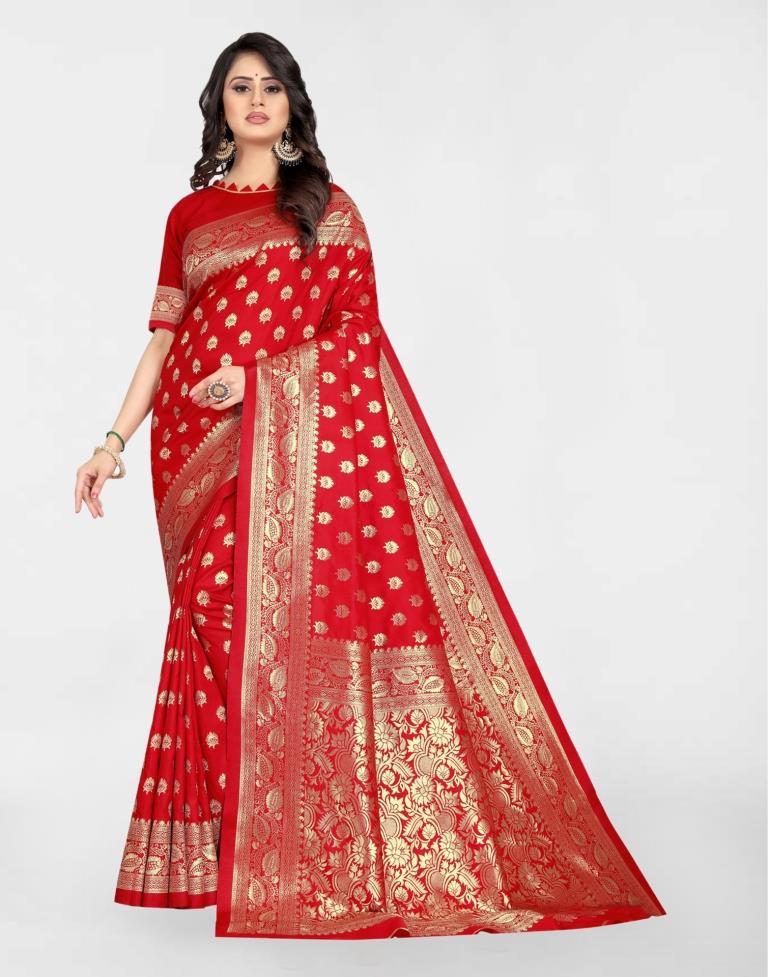 Red Jacquard Banarasi Silk Saree