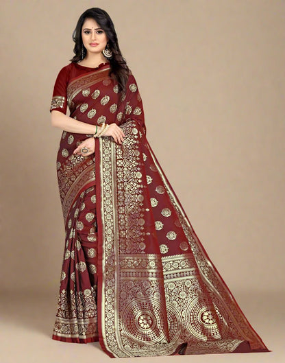 B1G1 Maroon Jacquard Banarasi Silk Saree