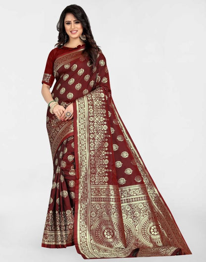 B1G1 Maroon Jacquard Banarasi Silk Saree