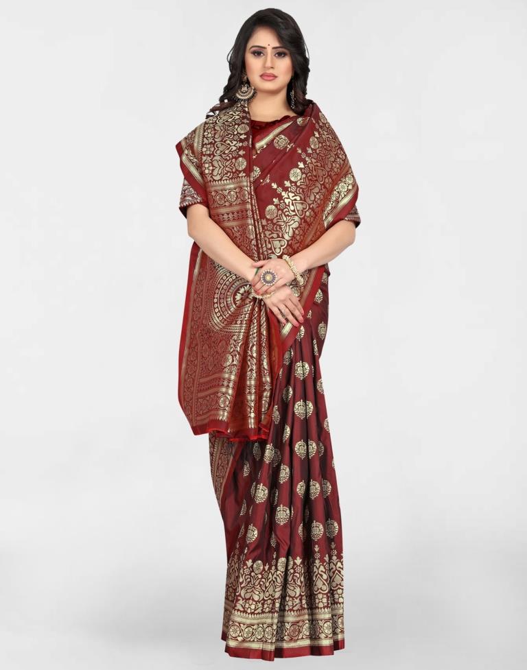 B1G1 Maroon Jacquard Banarasi Silk Saree