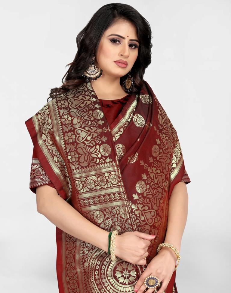 Maroon Jacquard Banarasi Silk Saree