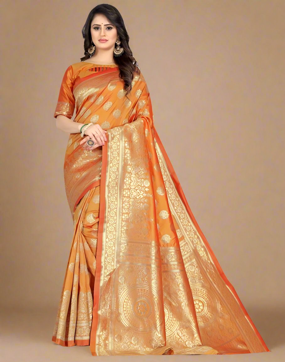 B1G1 Mustard Jacquard Banarasi Silk Saree