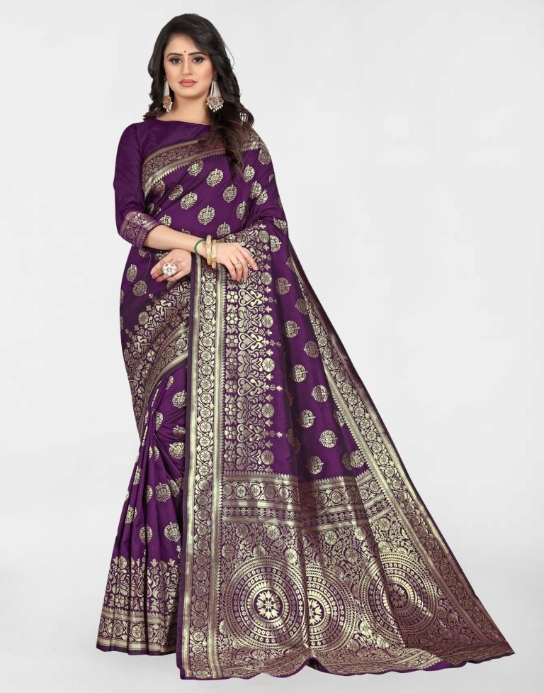 Purple Jacquard Banarasi Silk Saree