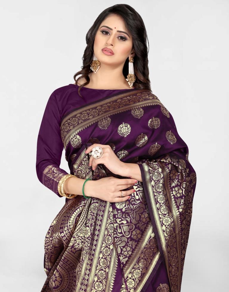 Purple Jacquard Banarasi Silk Saree