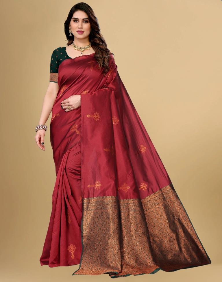 B1G1 Maroon Jacquard Banarasi Silk Saree