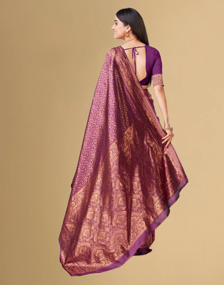 B1G1 Wine Banarasi Silk Saree