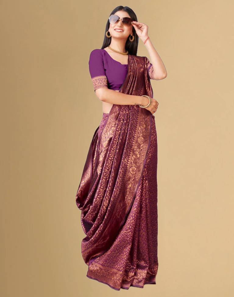 B1G1 Wine Banarasi Silk Saree