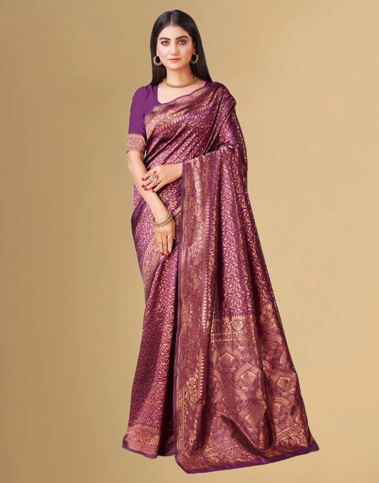 B1G1 Wine Banarasi Silk Saree