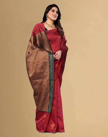 Maroon Jacquard Banarasi Silk Saree