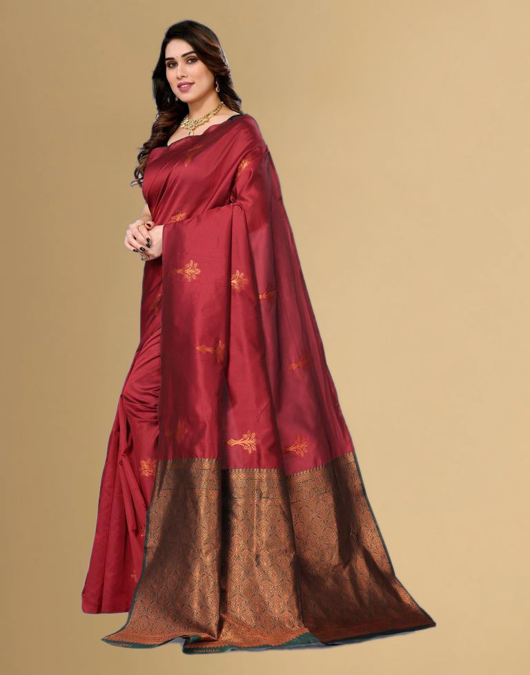 Maroon Jacquard Banarasi Silk Saree