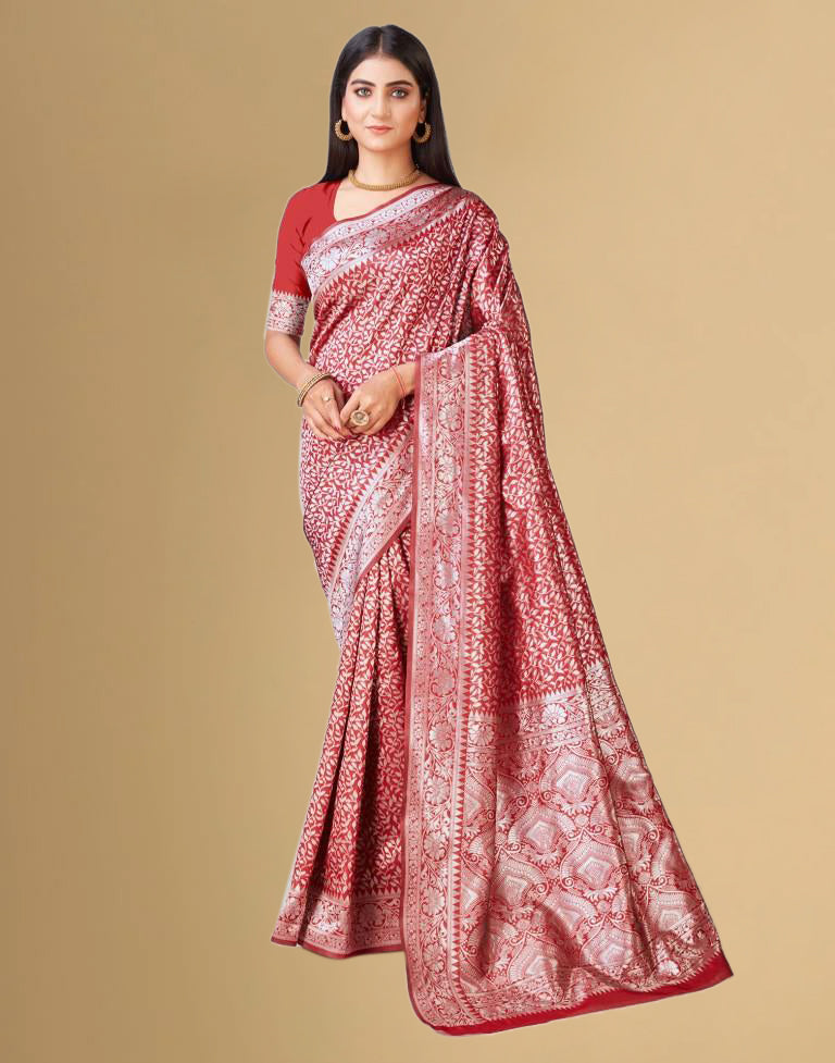 Red Jacquard Banarasi Silk Saree