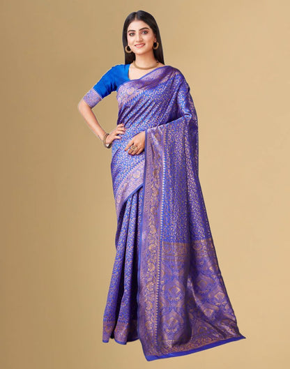 B1G1 Dark Blue Jacquard Banarasi Silk Saree