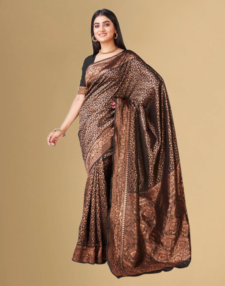 B1G1 Black Jacquard Banarasi Silk Saree