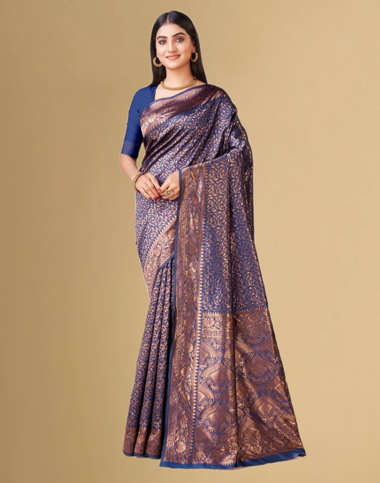 Blue Jacquard Banarasi Silk Saree