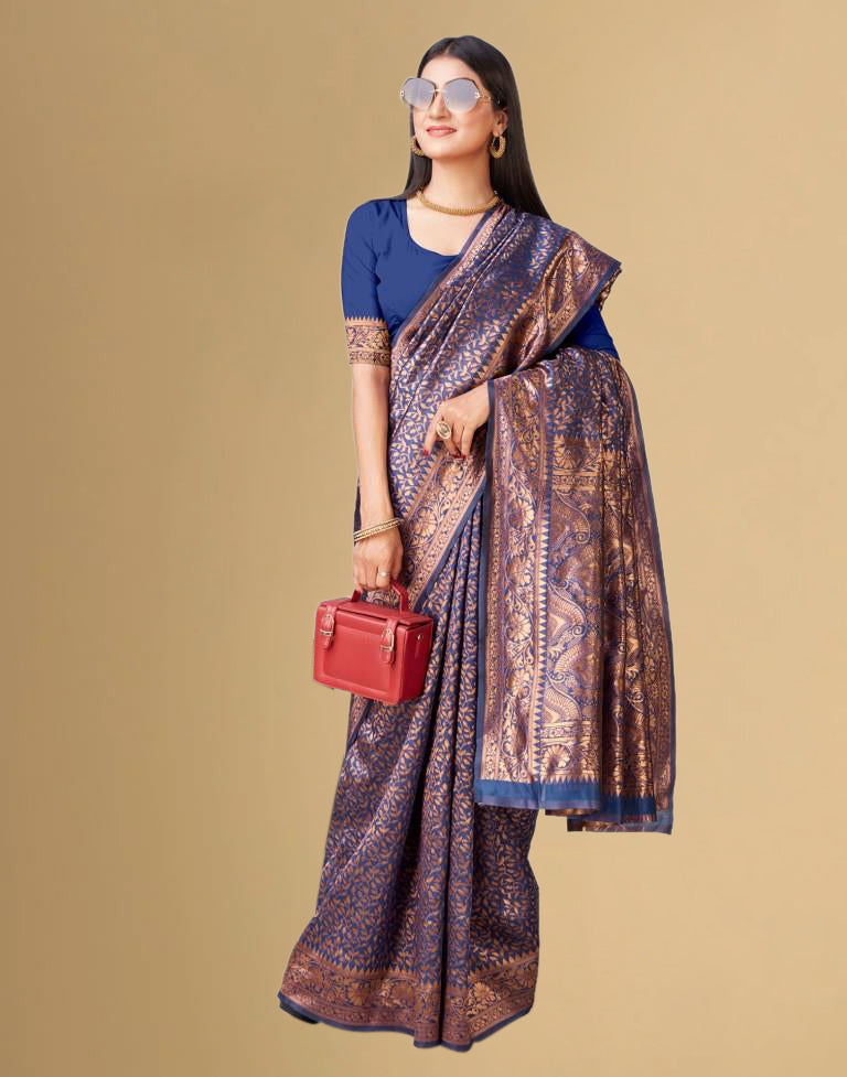 Blue Jacquard Banarasi Silk Saree