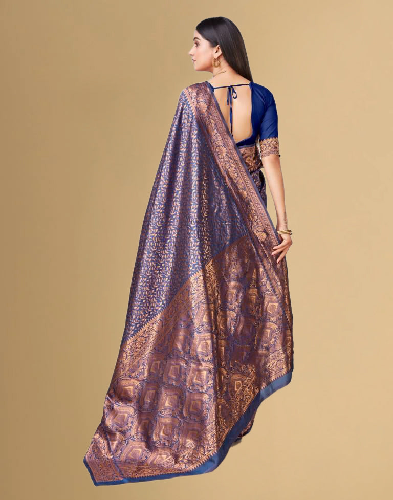 Blue Jacquard Banarasi Silk Saree