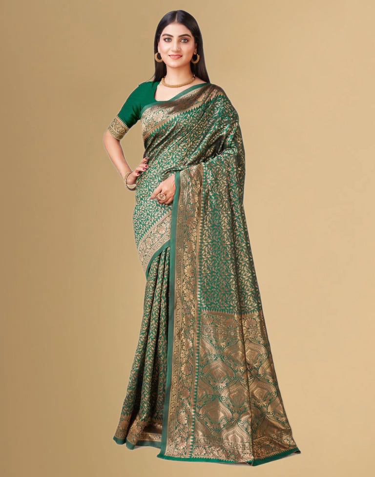 Bottle Green Jacquard Banarasi Silk Saree