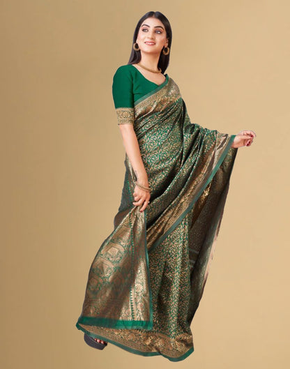 Bottle Green Jacquard Banarasi Silk Saree