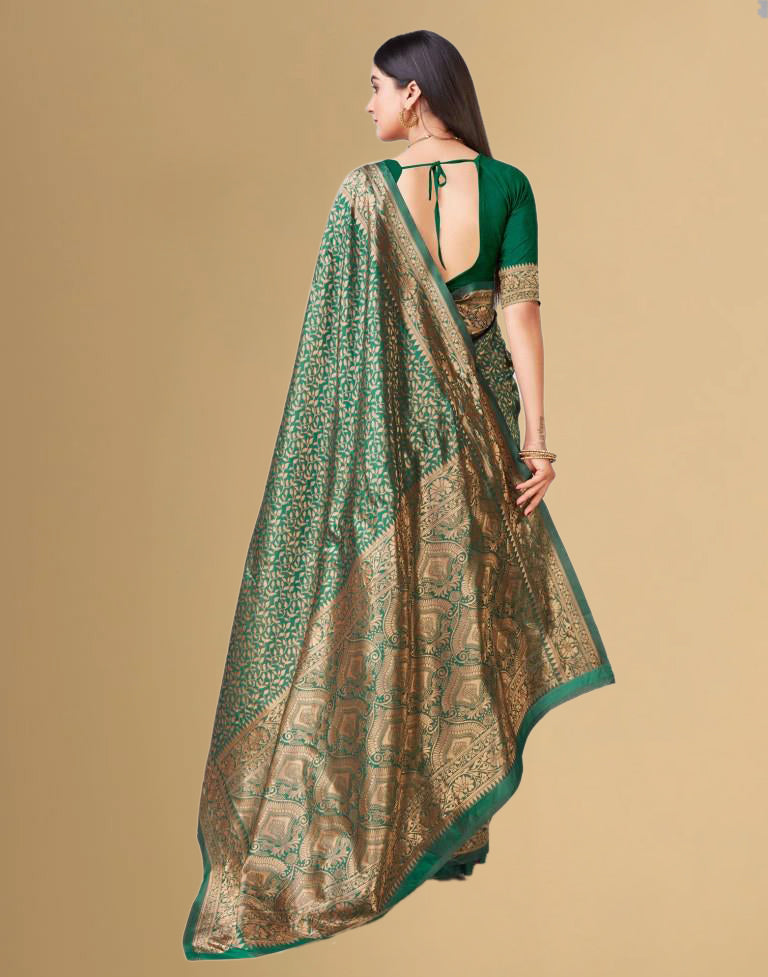 Bottle Green Jacquard Banarasi Silk Saree