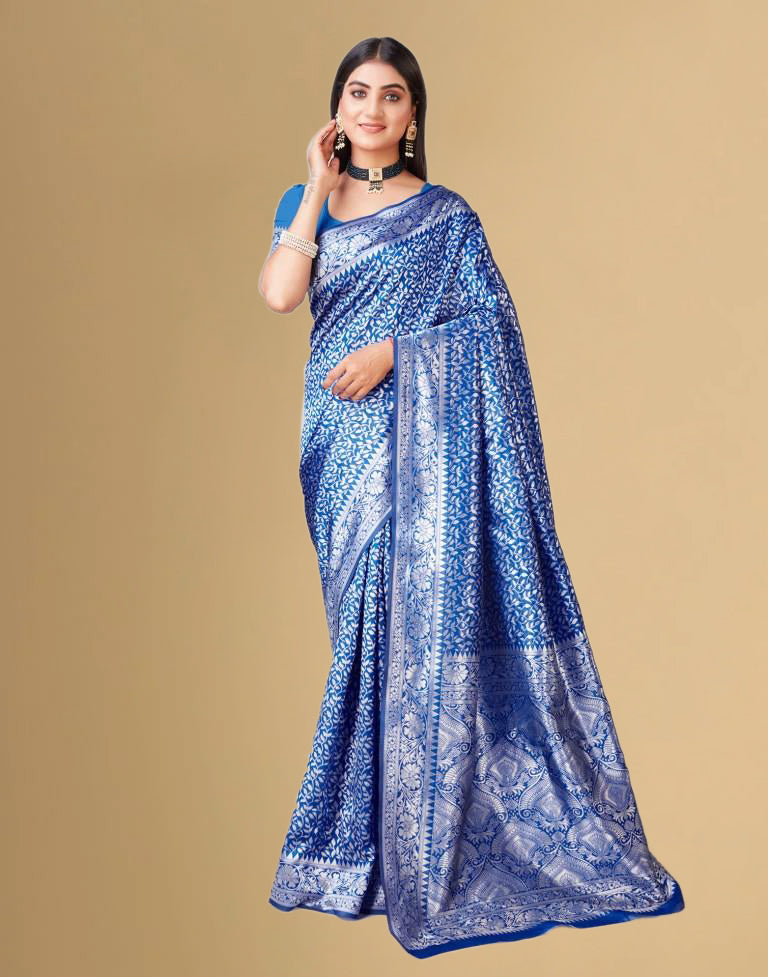 Blue Jacquard Banarasi Silk Saree