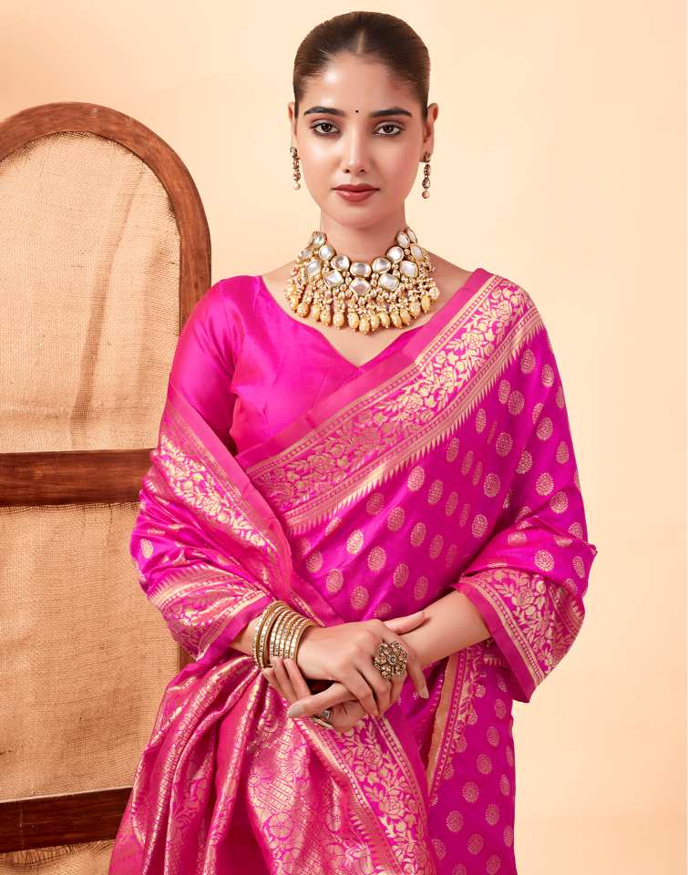 Rani Pink Banarasi sILK Saree