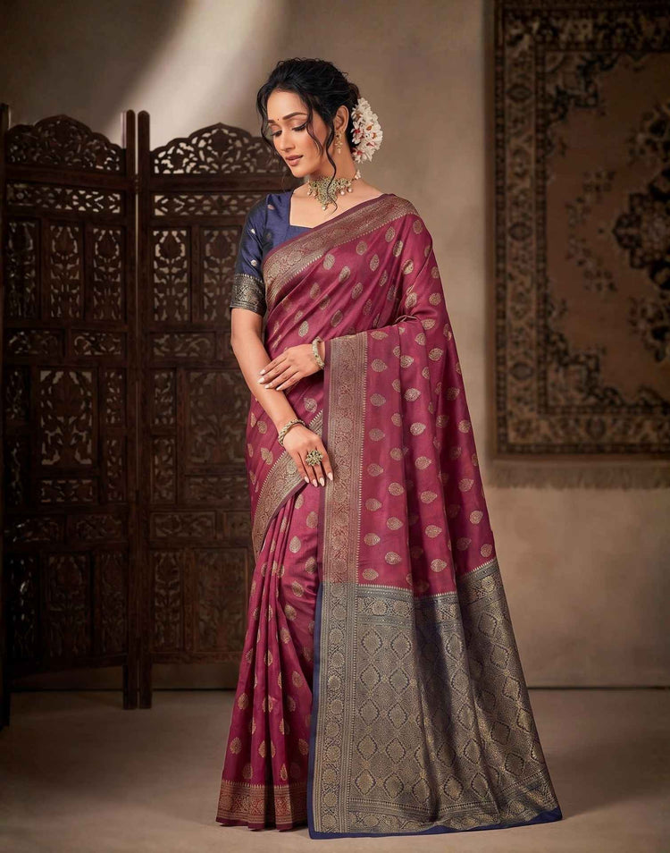 Magenta Shimmer Silk Woven Banarasi Saree