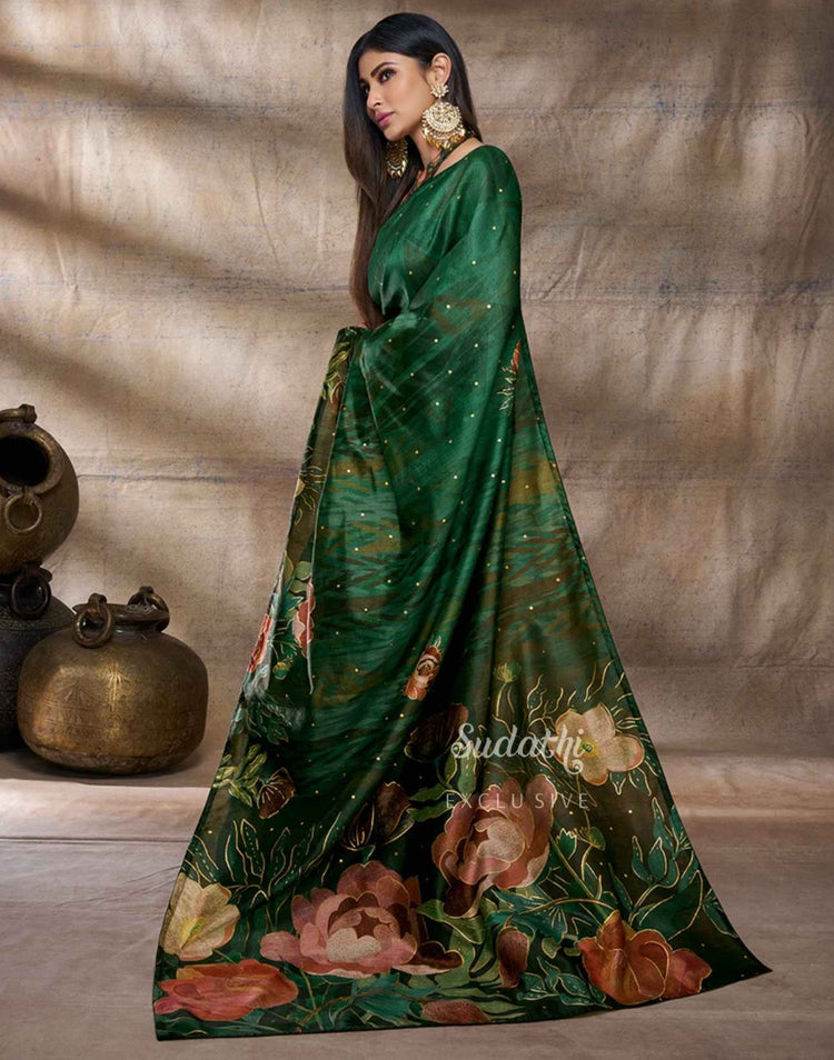 Mouni Roy Green Floral Blossom Ready To Wear Foil image 4