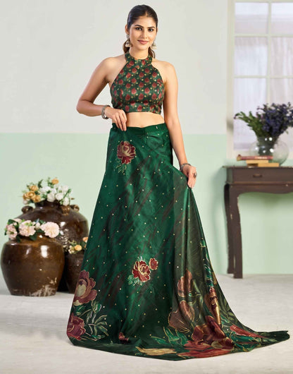 Mouni Roy Green Floral Blossom Ready To Wear Foil Saree