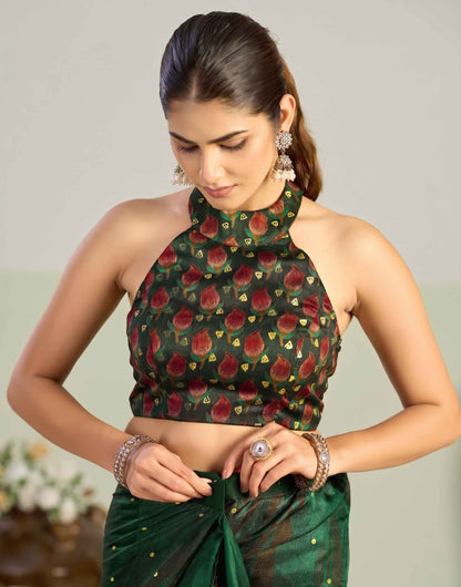 Mouni Roy Green Floral Blossom Ready To Wear Foil Saree