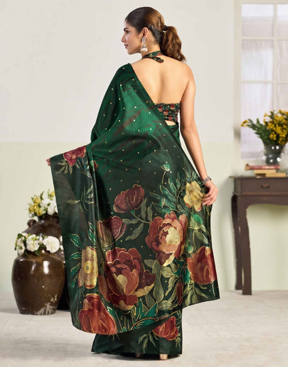 Mouni Roy Green Floral Blossom Ready To Wear Foil Saree