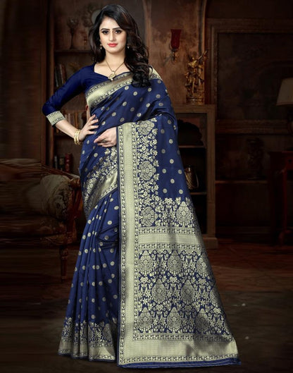 Navy Blue Banarasi Silk Saree