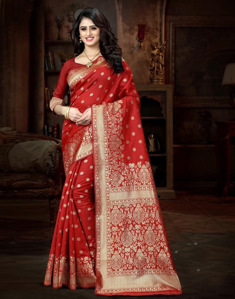 Red Jacquard Banarasi Silk Saree